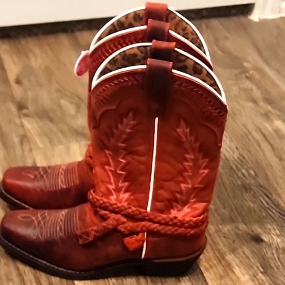 Laredo Knot In Time Square Toe Boots-Red - Picture 11 of 12